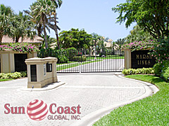 Marsh Links gated entrance with key pad entry and metal swing gate